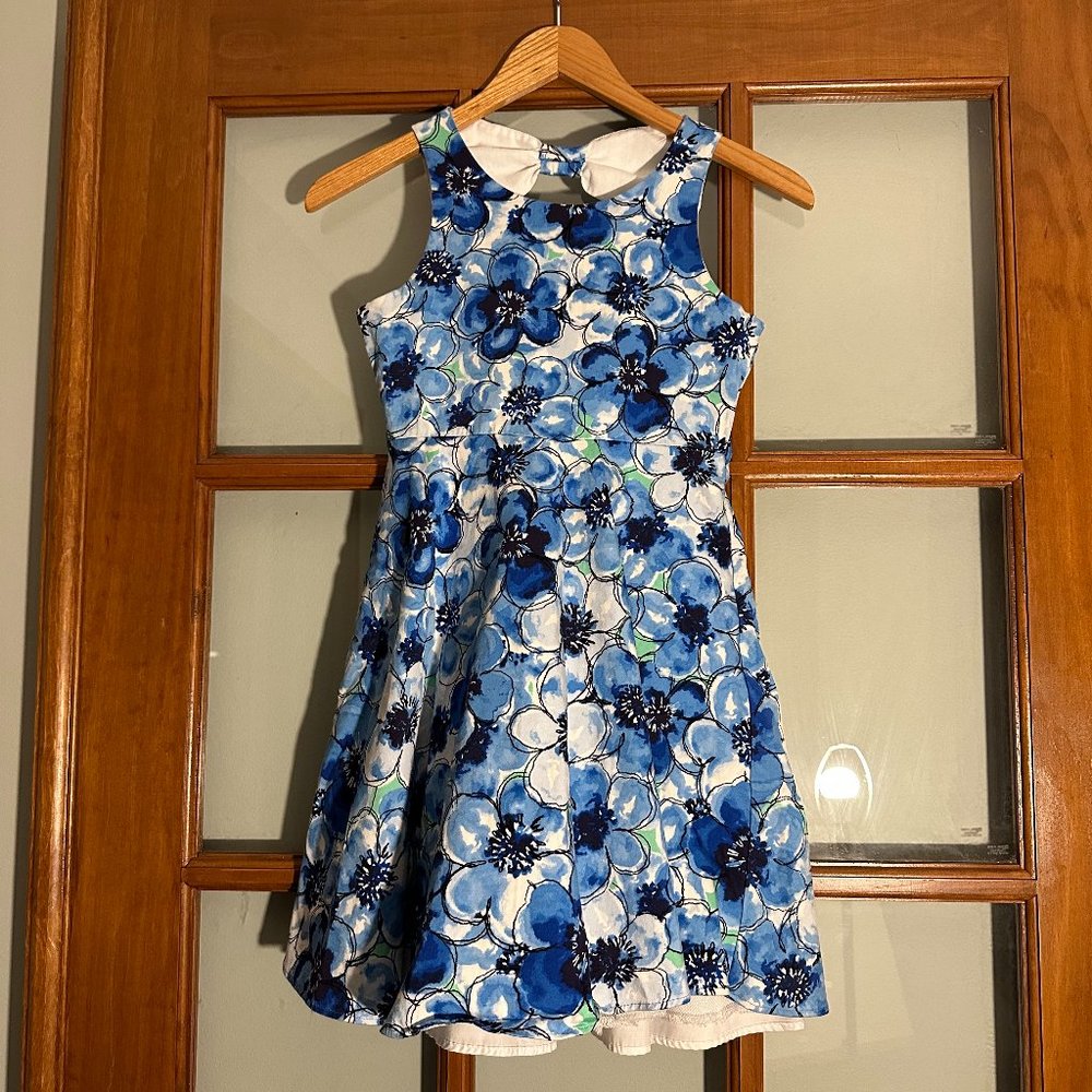 Rare Editions Blue Floral Dress With Full Skirt, Size 12